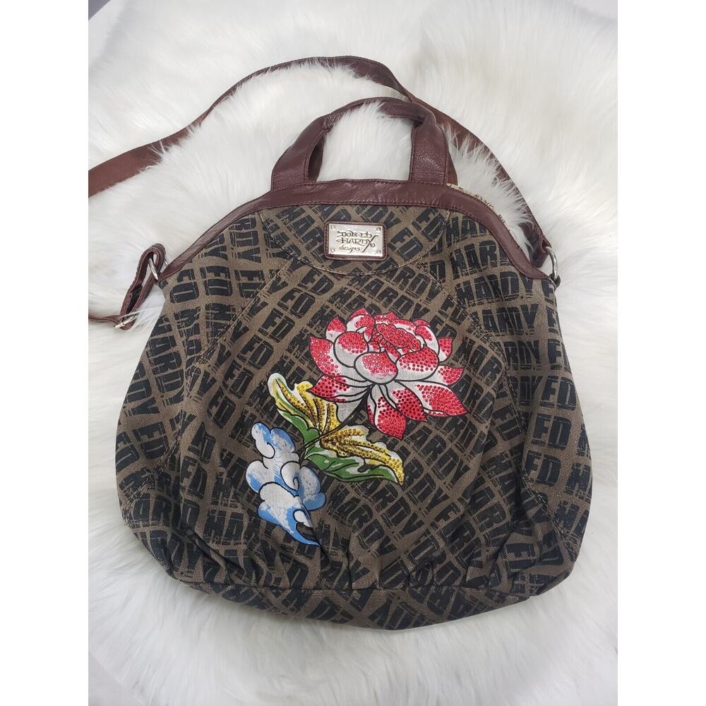 Ed Hardy Handbag Purse Rhinestone Flower Beaded Gem Large Boho Y2k Shoulder Vtg